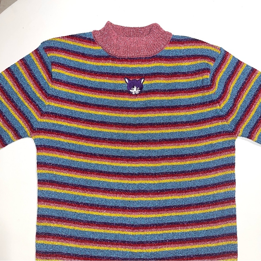 Multicoloured glittery striped kitty cat top